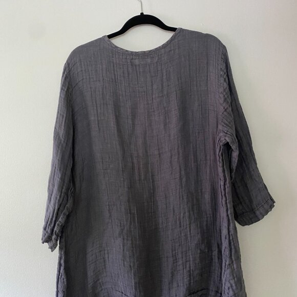 FLAX 3/4 Linen Tunic Blouse Grey / Blue Large Boho Summer Artsy - Picture 4 of 8